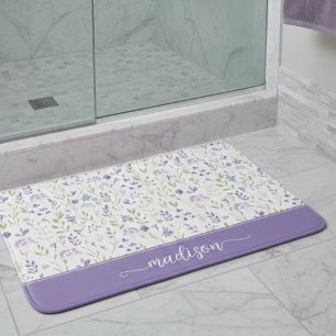 Personalized Purple Wildflower Monogram Bath Mat