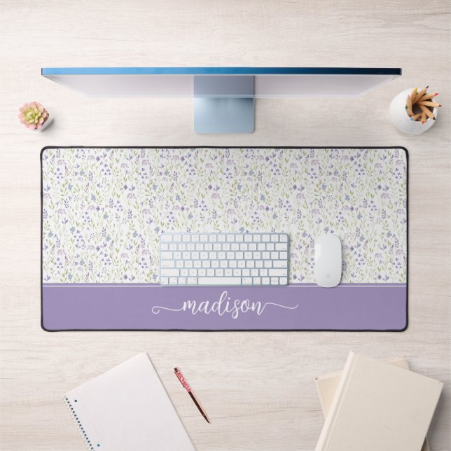Personalized Purple Wildflower Monogram Desk Mat (Office 1)