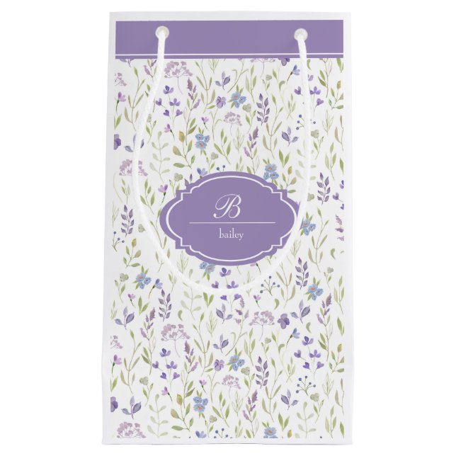 Personalized Purple Wildflower Monogram Small Gift Bag (Front)