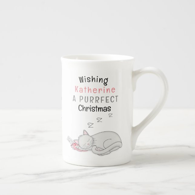 Personalized Purrfect Christmas Cat Bone China Mug (Right)