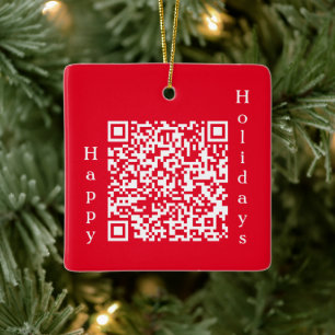 Personalized QR Code Happy Holidays Custom Text Ceramic Ornament