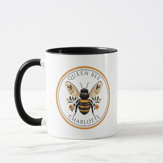 Personalized Queen Bee Floral Mug (Left)