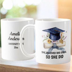 Personalized Quote and Name Floral Graduation Coffee Mug