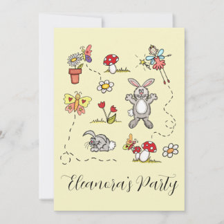 Personalized Rabbits, Butterflies, Flowers & Fairy Invitation