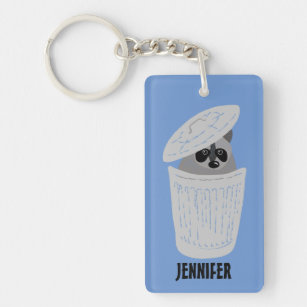 Personalized Raccoon in a Garbage Can Key Ring