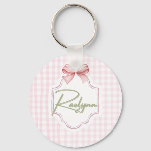 Personalized Raelynn Baby Girl Nursery Bow&Gingham Key Ring