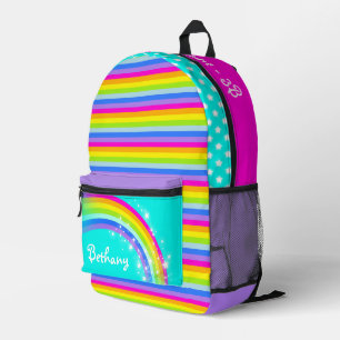 Personalized rainbow aqua purple kids school  printed backpack