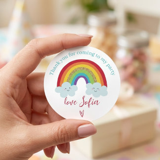 Personalized Rainbow Birthday Thank You Party  Classic Round Sticker