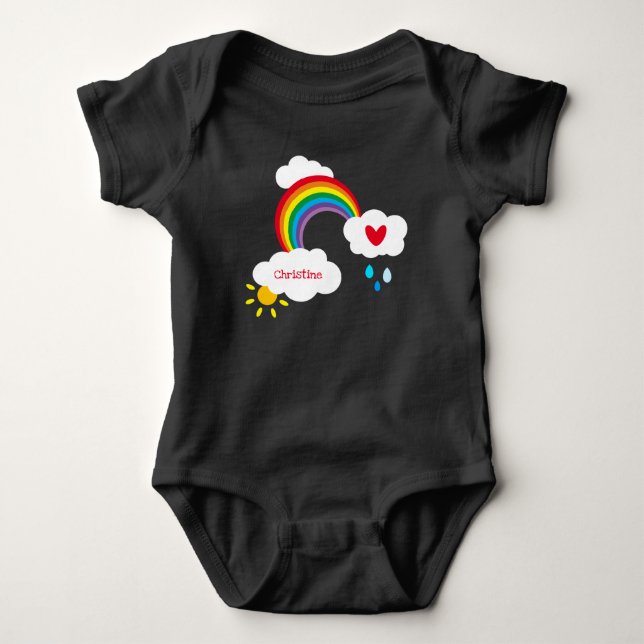 Personalized Rainbow, Clouds, Raindrops and Sun Baby Bodysuit (Front)