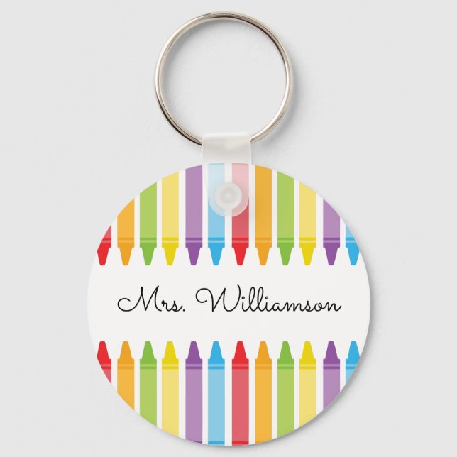 Personalized Rainbow Crayons Teacher Appreciation Key Ring (Front)