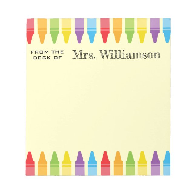 Personalized Rainbow Crayons Teacher Appreciation Notepad (Front)