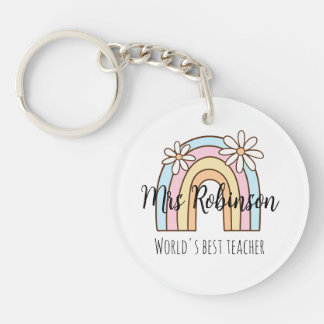Personalized Rainbow & Daisies Keyring | Teacher