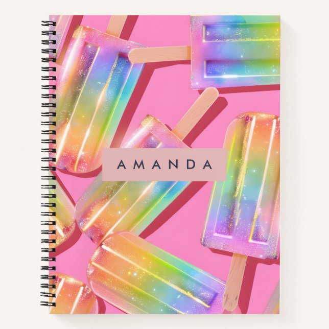 Personalized Rainbow Glitter Popsicle Dreamt Notebook (Front)
