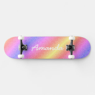 Personalized Rainbow Glitter skateboard with name