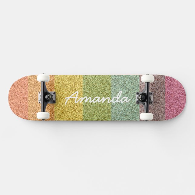 Personalized Rainbow Glitter skateboard with name (Horz)