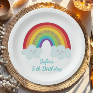 Personalized Rainbow Kids Birthday Custom Name Paper Plate