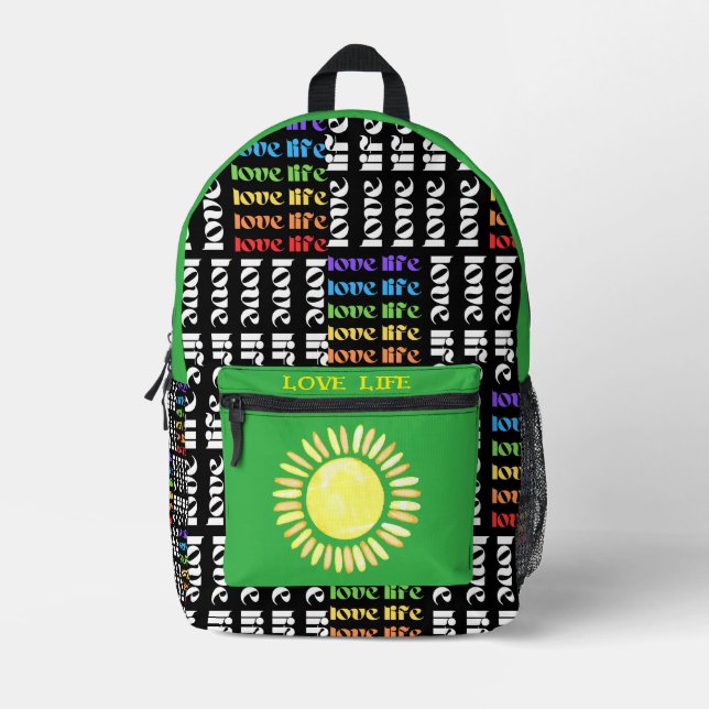 Personalized Rainbow Love Life Sunshine  Printed Backpack (Front)