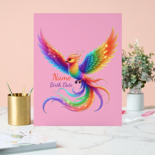 Personalized Rainbow Phoenix Name Birthdate Gift Acrylic Sign (Wedding)