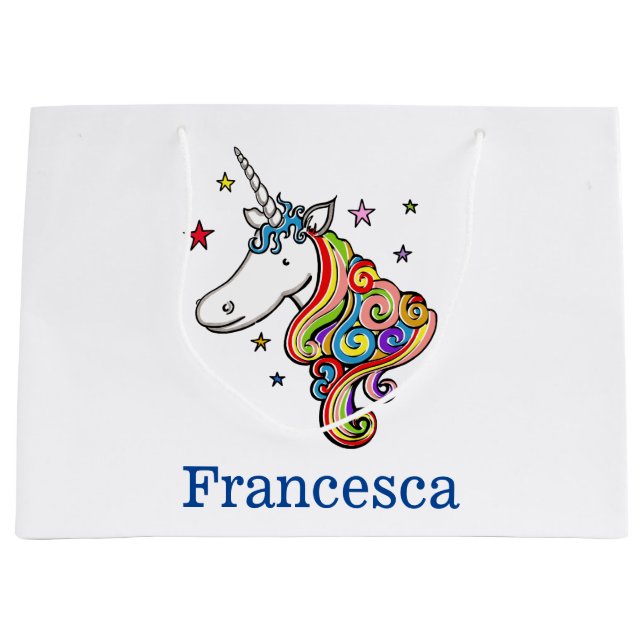 Personalized Rainbow Unicorn Heart Large Gift Bag (Front)