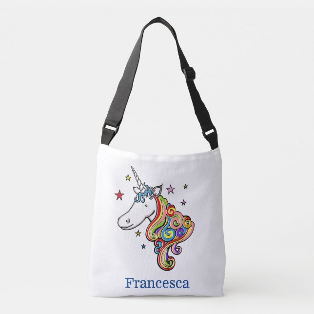 Personalized Rainbow Unicorn Heart Tote Bag (Front)
