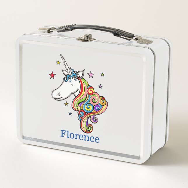 Personalized Rainbow Unicorn Metal Lunch Box (Front)
