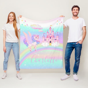 Personalized Rainbow Unicorn pastel  Fleece Blanket