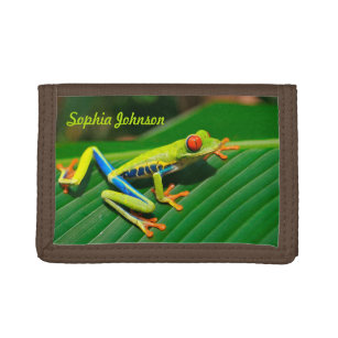 Personalized rainforest green red-eyed tree Frog Trifold Wallet