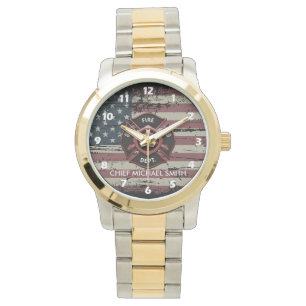 Personalized Rank Firefighter American Flag  Watch