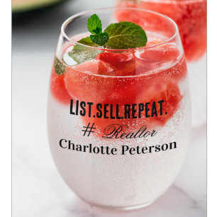 Personalized Realtor Gift for Real Estate Agents Stemless Wine Glass