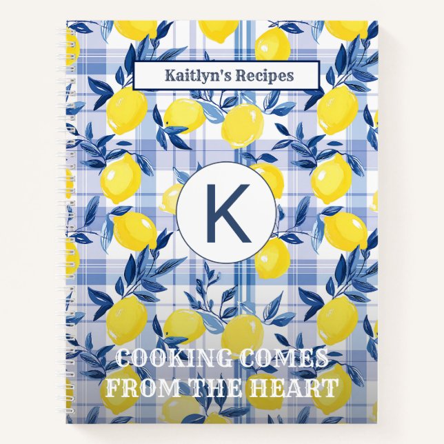 PERSONALIZED RECIPES LEMONS MONOGRAM MESSAGE  NOTEBOOK (Front)