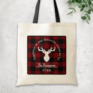 Personalized Red and Black Buffalo Plaid Tote Bag