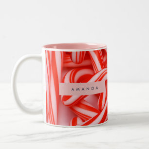 Personalized Red and White Candy Cane Two-Tone Coffee Mug