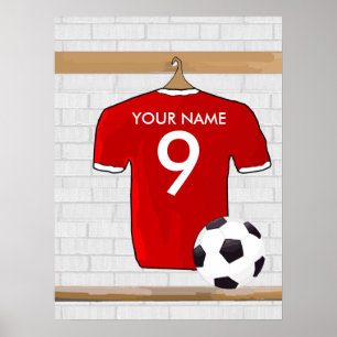 Personalized Red and White Football Soccer Jersey Poster