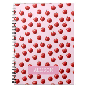 Personalized Red Apple Watercolor Pattern Custom Notebook