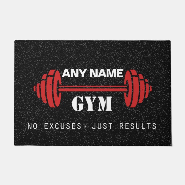 Personalized Red & Black home gym door mat (Front)