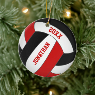 personalized red black team colors boys volleyball ceramic ornament