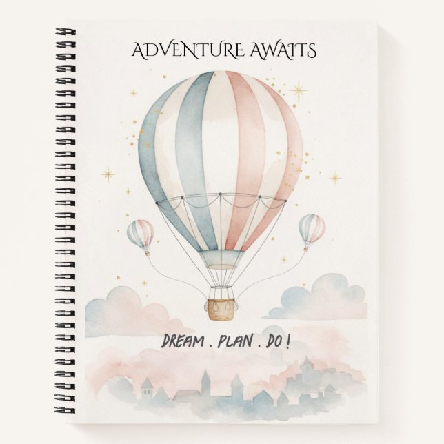 Personalized Red/Blue Stripe Hot Air Balloon Notebook (Front)