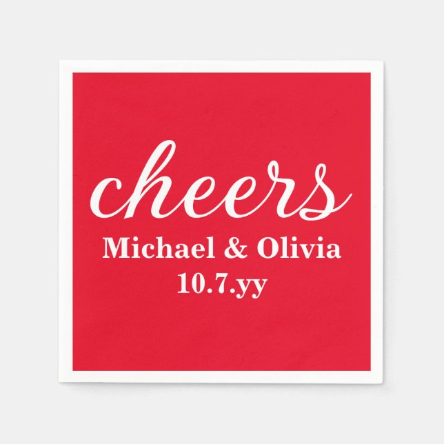 Personalized Red Bride Groom Wedding Bar Reception Napkin (Front)