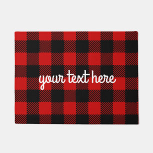Personalized Red Buffalo Plaid Door Mat