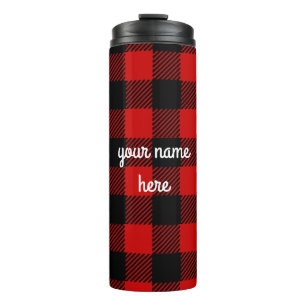 Personalized Red Buffalo Plaid Travel Mug