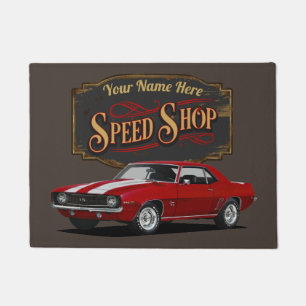 Personalized Red Camaro Garage Doormat