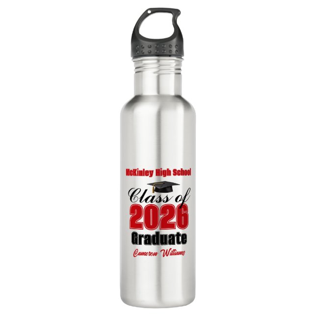Personalized Red Class of 2026 Graduation 710 Ml Water Bottle (Front)