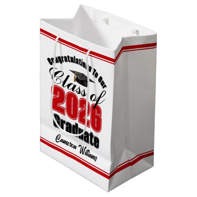 Personalized Red Class of 2026 Graduation Medium Gift Bag (Front Angled)