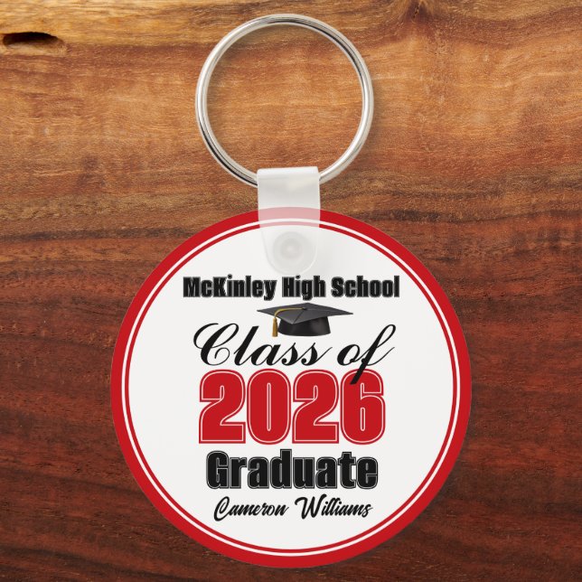 Personalized Red Class of 2026 Graduation Party Key Ring (Front)