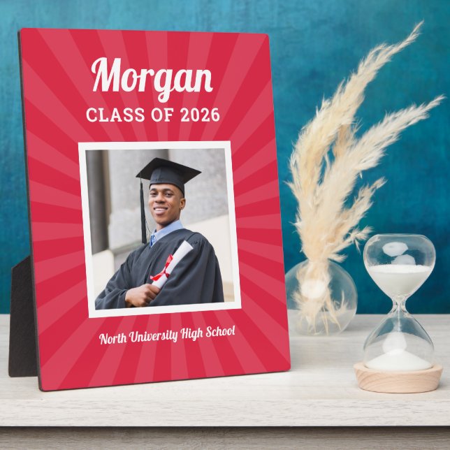 Personalized Red Class of 2026 Graduation Photo Plaque (Side)