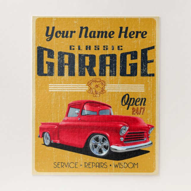 Personalized Red Classic Truck Garage Jigsaw Puzzle (Vertical)