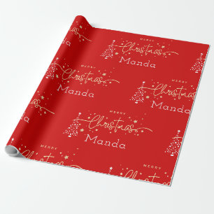 Personalized Red Elegant Script Merry Christmas Wrapping Paper