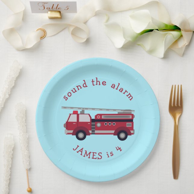 Personalized Red Fire truck Party Paper Plate (Wedding)
