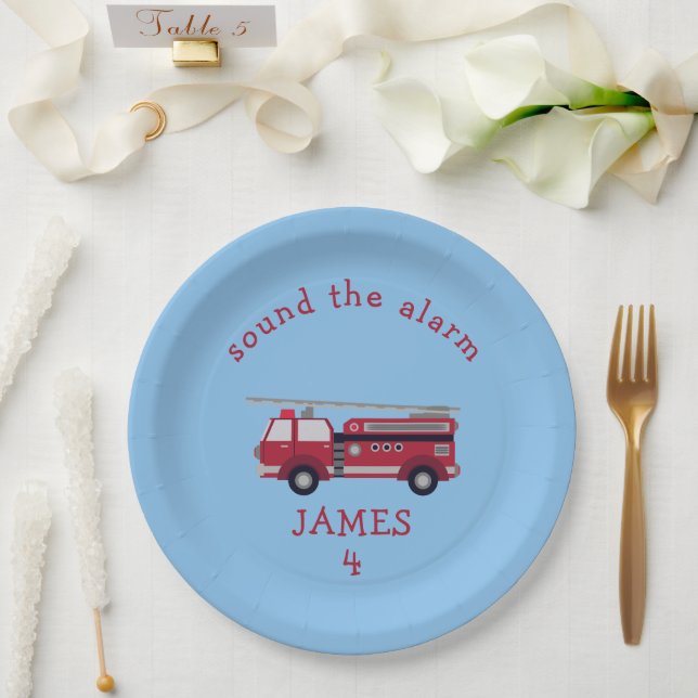 Personalized Red Fire truck Party Paper Plate (Wedding)