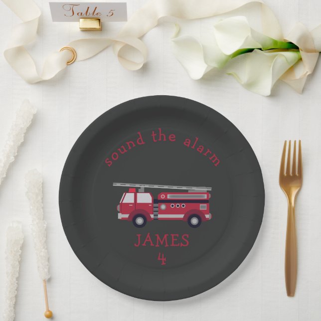 Personalized Red Fire truck Party Paper Plate (Wedding)